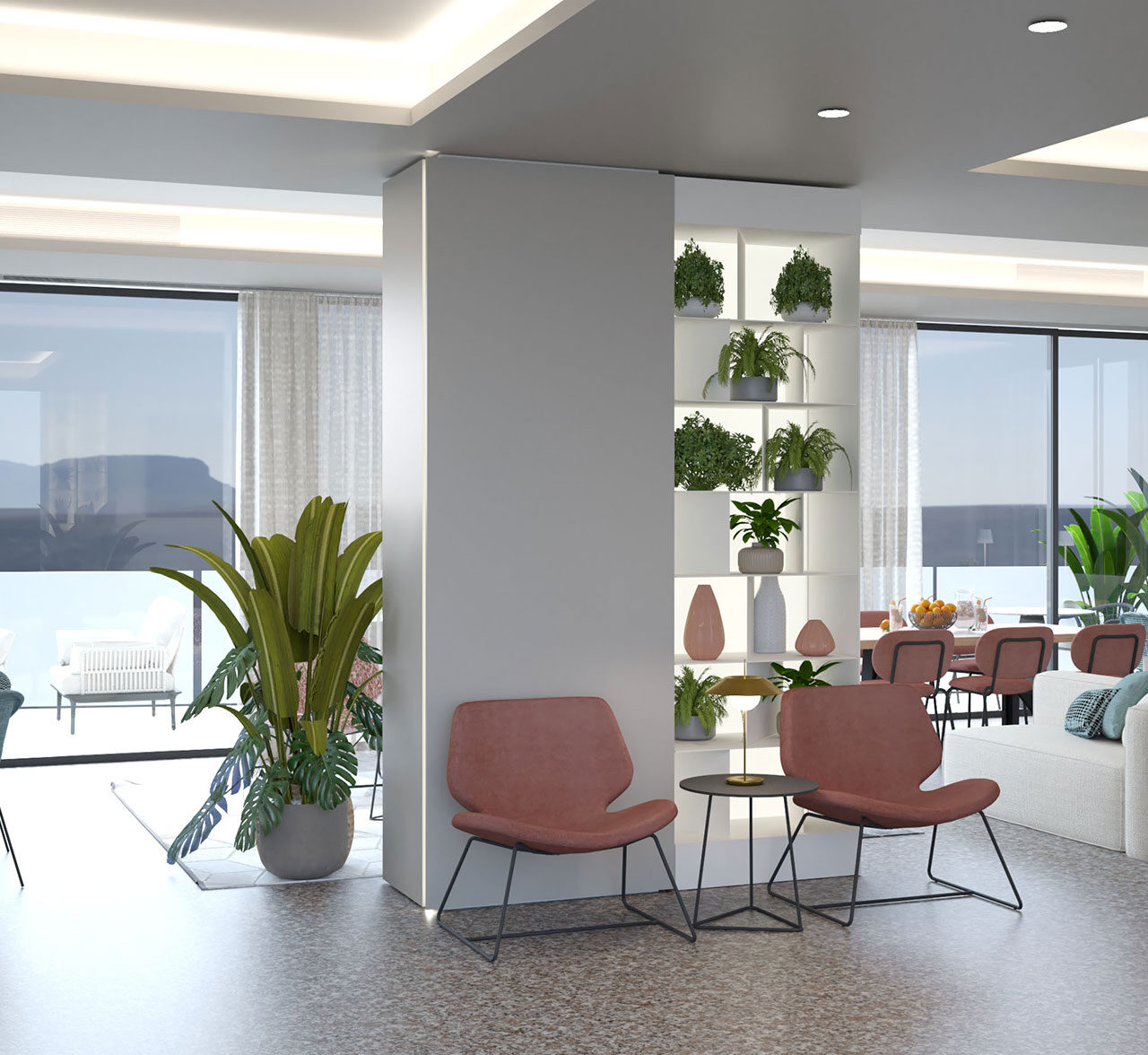 Progetto 3d arredamenti su misura per lobby lounge hotel